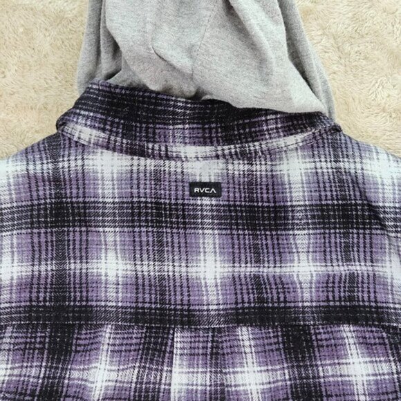 RCVA Jacket Hooded Purple White Black Plaid Pockets Long Sleeve Womens Size L - Picture 4 of 11